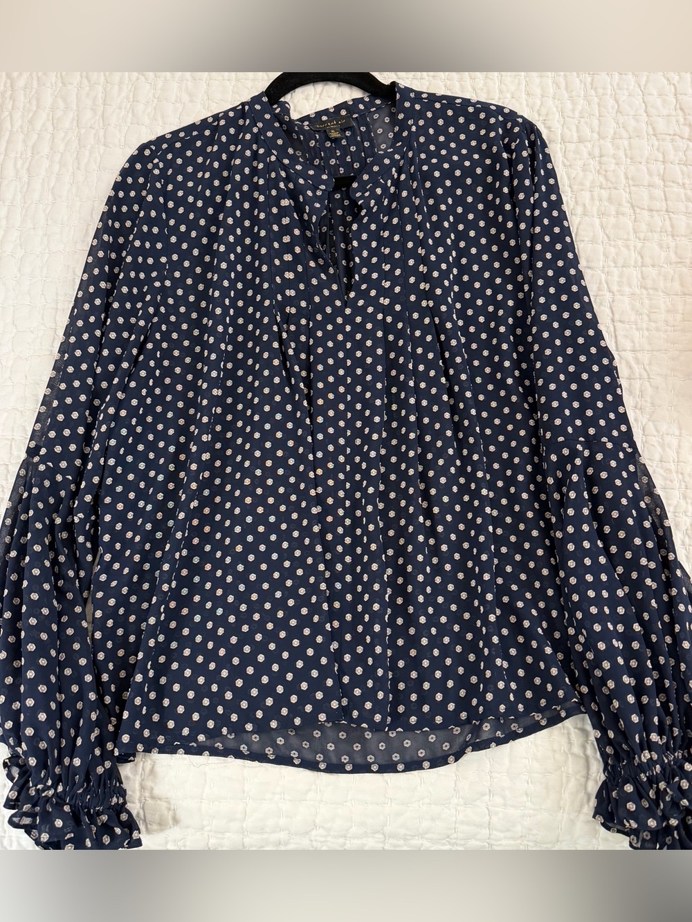 Current Air Navy Blue Polka Dot Long Sleeve Blouse